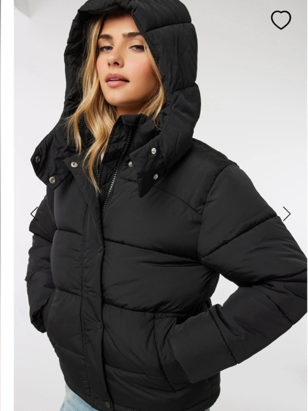 Ardene Black Quilted Hooded Puffer Jacket Winter Coat LG Removable Hood READ